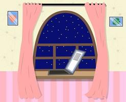 nuit en dehors le fenêtre icône dans dessin animé style. sommeil et du repos symbole. vecteur