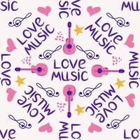 l'amour la musique sans couture modèle avec pays guitare, la musique Remarques, tripler clef, cœurs, décoratif éléments. vecteur