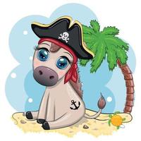 mignonne pirate âne dans une armé chapeau, avec un œil correctif. enfant personnage, Jeux pour garçon vecteur