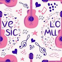 l'amour la musique sans couture modèle avec pays guitare, la musique Remarques, tripler clef, cœurs, décoratif éléments. vecteur