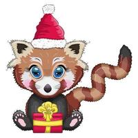 rouge Panda dans Père Noël chapeau avec une cadeau, mignonne personnage, Nouveau année et Noël salutation carte, rare animaux vecteur