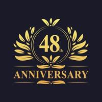 Conception du 48e anniversaire, logo d'anniversaire de 48 ans de couleur dorée luxueuse vecteur