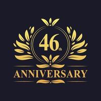Conception du 46e anniversaire, logo d'anniversaire de 46 ans de couleur dorée luxueuse. vecteur