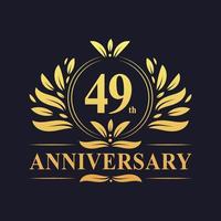 Conception du 49e anniversaire, logo d'anniversaire de 49 ans de couleur dorée luxueuse. vecteur