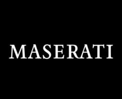 maserati logo marque symbole Nom blanc conception italien voiture voiture vecteur illustration avec noir Contexte