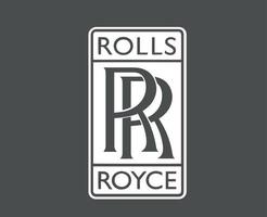 Rouleaux royce marque logo symbole avec Nom blanc conception Britanique voiture voiture vecteur illustration avec gris Contexte