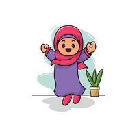 mignonne islamique fille personnage logo illustration. vecteur