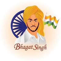illustration de héros national bhagat singh avec drapeau indien vecteur