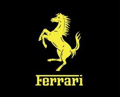 Ferrari marque logo symbole avec Nom Jaune conception italien voiture voiture vecteur illustration avec noir Contexte