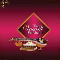 fond créatif vasant panchami avec saraswati veena et livres vecteur