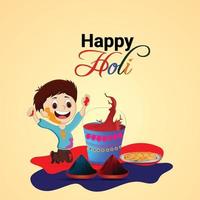 pot de boue de couleur créative happy holi avec fond coloré et tambour vecteur