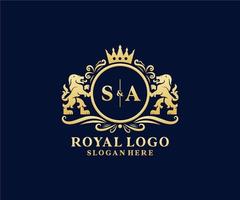 modèle de logo initial sa lettre lion royal luxe dans l'art vectoriel pour restaurant, royauté, boutique, café, hôtel, héraldique, bijoux, mode et autres illustrations vectorielles.
