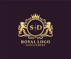 modèle initial de logo de luxe sd lettre lion royal en art vectoriel pour restaurant, royauté, boutique, café, hôtel, héraldique, bijoux, mode et autres illustrations vectorielles.