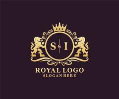 modèle de logo de luxe royal lion lettre initiale si dans l'art vectoriel pour le restaurant, la royauté, la boutique, le café, l'hôtel, l'héraldique, les bijoux, la mode et d'autres illustrations vectorielles.