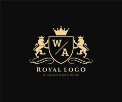 initiale Washington lettre Lion Royal luxe héraldique, crête logo modèle dans vecteur art pour restaurant, royalties, boutique, café, hôtel, héraldique, bijoux, mode et autre vecteur illustration.