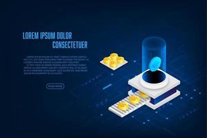 vecteur isométrique crypto-monnaie et commerce en ligne application concept. mobile téléphone et coint isométrique.