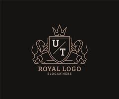 modèle de logo de luxe royal lion initial lettre ut dans l'art vectoriel pour le restaurant, la royauté, la boutique, le café, l'hôtel, l'héraldique, les bijoux, la mode et d'autres illustrations vectorielles.