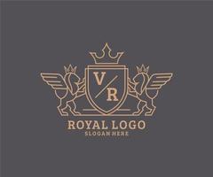 initiale vr lettre Lion Royal luxe héraldique, crête logo modèle dans vecteur art pour restaurant, royalties, boutique, café, hôtel, héraldique, bijoux, mode et autre vecteur illustration.