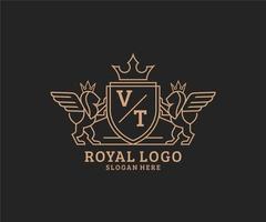 initiale Vermont lettre Lion Royal luxe héraldique, crête logo modèle dans vecteur art pour restaurant, royalties, boutique, café, hôtel, héraldique, bijoux, mode et autre vecteur illustration.