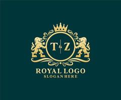 modèle de logo de luxe royal lion lettre initiale tz dans l'art vectoriel pour le restaurant, la royauté, la boutique, le café, l'hôtel, l'héraldique, les bijoux, la mode et d'autres illustrations vectorielles.
