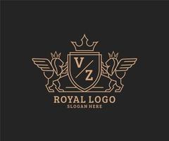 initiale vz lettre Lion Royal luxe héraldique, crête logo modèle dans vecteur art pour restaurant, royalties, boutique, café, hôtel, héraldique, bijoux, mode et autre vecteur illustration.