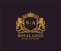 modèle de logo initial sa lettre lion royal luxe dans l'art vectoriel pour restaurant, royauté, boutique, café, hôtel, héraldique, bijoux, mode et autres illustrations vectorielles.