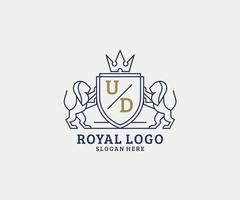 modèle de logo de luxe royal de lion de lettre ud initiale dans l'art vectoriel pour le restaurant, la royauté, la boutique, le café, l'hôtel, l'héraldique, les bijoux, la mode et d'autres illustrations vectorielles.