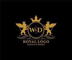 initiale wd lettre Lion Royal luxe héraldique, crête logo modèle dans vecteur art pour restaurant, royalties, boutique, café, hôtel, héraldique, bijoux, mode et autre vecteur illustration.