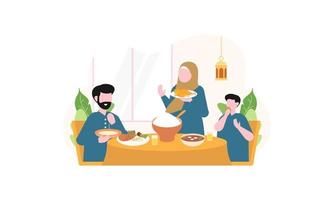 iftar fête avec famille pendant Ramadan, repas avec musulman famille, Ramadan jeûne illustration vecteur