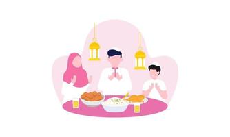 iftar fête avec famille pendant Ramadan, repas avec musulman famille, Ramadan jeûne illustration vecteur