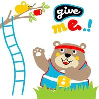 mignonne ours avec Souris cueillette fruit, vecteur dessin animé illustration