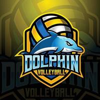 dauphin mascotte volley-ball équipe logo conception vecteur avec moderne illustration concept style pour badge, emblème et T-shirt impression. moderne dauphin bouclier logo illustration pour sport, joueur, banderole