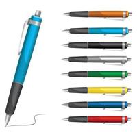 ensemble de des stylos, outils pour l'écriture dessin, isolé sur blanc Contexte. vecteur dessin animé 3d plat conception illustration collection modèle.