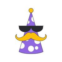 psychédélique anniversaire chapeau avec des lunettes et moustache. anniversaire fête chapeau. vecteur isolé illustration.