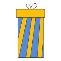 surprise cadeau bleu jaune couleur. anniversaire boîte. vecteur plat illustration pour anniversaire, faire la fête, promotions et commercialisation