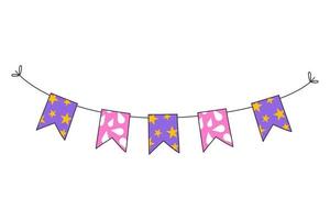 de fête guirlande violet et rose pour le anniversaire. bruant pour faire la fête, anniversaire, carnaval et événement. vecteur illustration isolé sur blanc Contexte