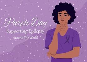 africain américain femme et symbole de santé. violet journée à propager information à propos soutien pour épilepsie. épilepsie soutien. autour le monde. épilepsie conscience enregistrer. vecteur plat illustration.