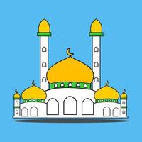 mosquée icône avec minarets logo symbole signe, masjid icône sur bleu Contexte vecteur conception illustration