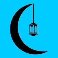 Ramadan icône lune et lanterne noir vecteur conception sur bleu Contexte