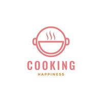 bol la poêle cuisine content sourire géométrique ligne minimal logo conception vecteur