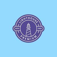 côte mer phare bâtiment minimal badge cercle ancien logo conception vecteur icône illustration