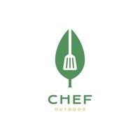 végétalien chef cuisine feuilles légume spatule minimal logo conception icône vecteur illustration