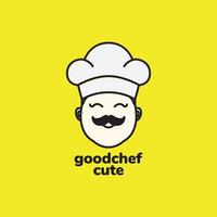 mignonne mascotte sourire chef chapeau blanc moustache dessin animé logo conception vecteur