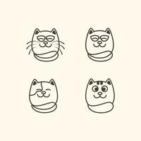 mignonne animaux domestiques chat ensemble visage graisse minimaliste ligne mascotte logo conception vecteur icône illustration