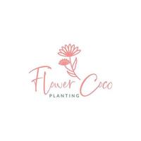 plante coco fleurs plantation jardinage fleuriste minimaliste logo conception vecteur icône illustration