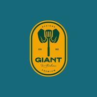 géant restaurant spatule cuisine cuisine l'éléphant badge ancien coloré logo conception vecteur icône illustration