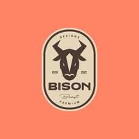bête tête bison savane colonie animal fort badge ancien logo conception vecteur icône illustration