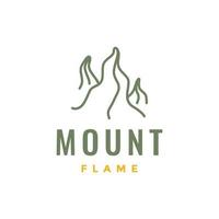 Montagne monter de pointe haute colline flamme minimaliste ligne logo conception vecteur