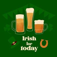 irlandais pour aujourd'hui texte avec stylisé agresser de Bière illustration sur vert Contexte vecteur