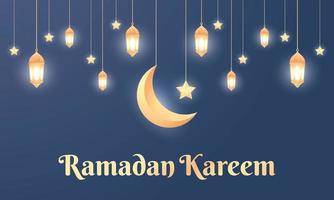 Ramadan luxe Contexte. islamique Contexte avec une combinaison de brillant or lanternes, croissant lune, adapté pour affiches, bannières, salutation cartes et plus vecteur